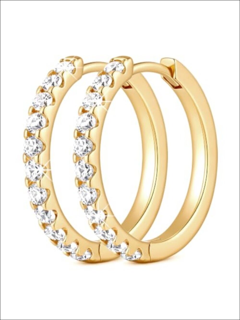 14K Gold Plated Small Hoop Earrings with Cubic Zirconia Half-Pavé